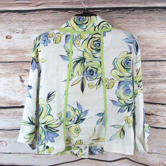 Saint Tropez West Med Linen Blazer Spring Floral Pattern - Picture 6 of 6
